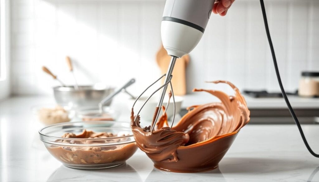 No-Bake Chocolate Peanut Butter Bars Mixing Process